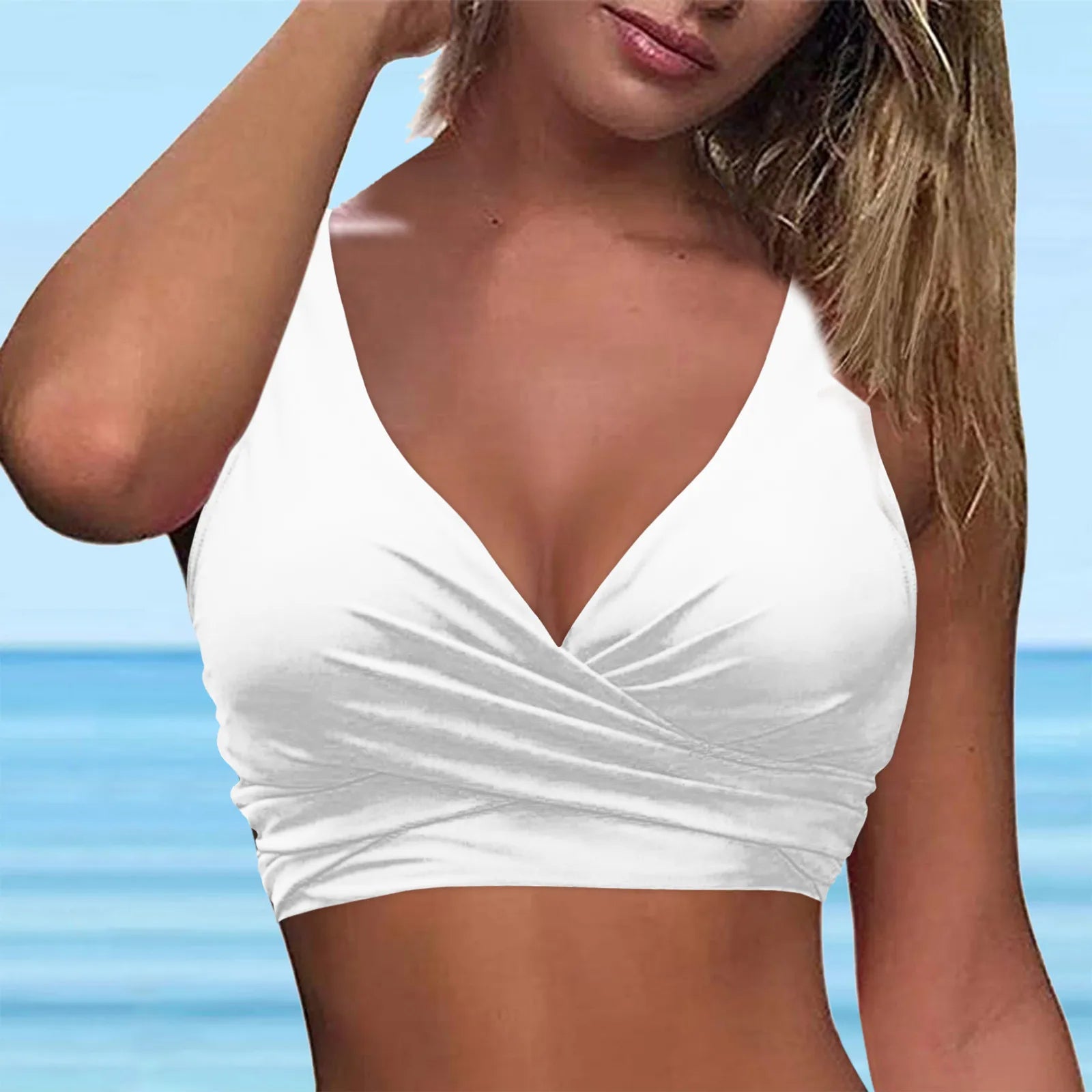 Women Lace Up Swimwear Tops Underwire Full Coverage Bikini Top Push Up Swim Crop Top Tie Back Bathing Suit Swimsuit