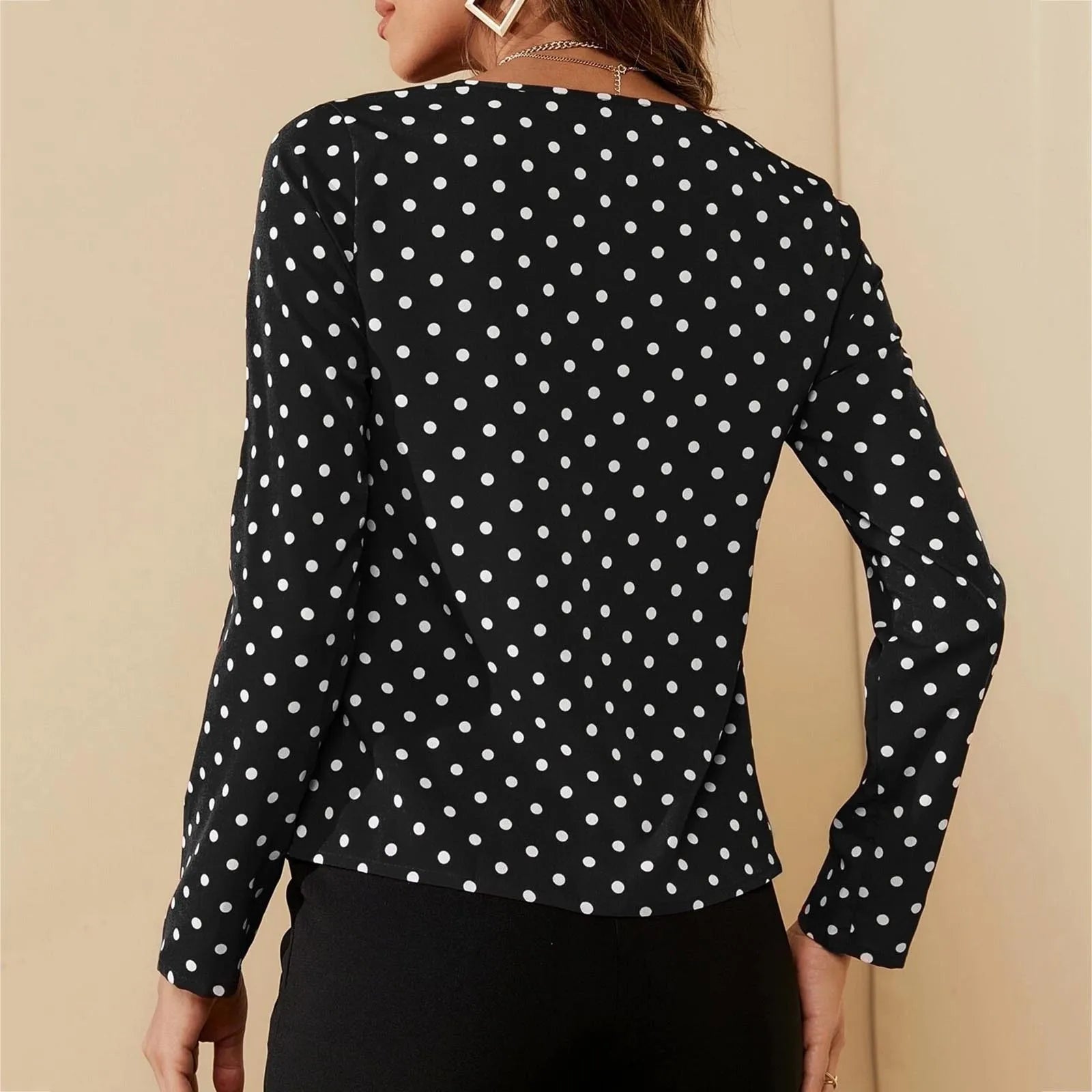 2023 New Polka Dot Blouse Women Casual V Neck Long Sleeve Shirt Plus Size Clothes White Blouse Ladies Office Work Shirt Tops