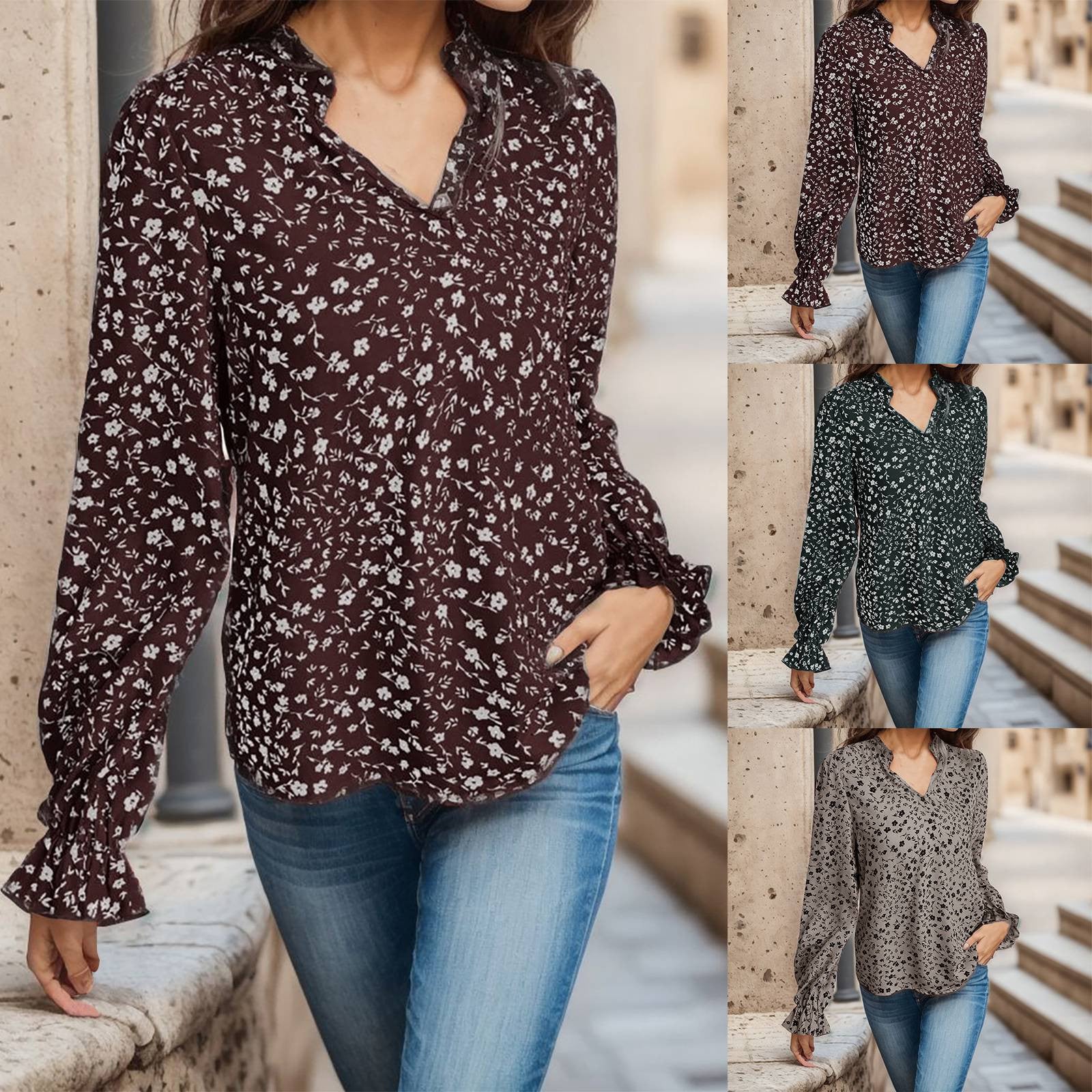 Vintage Korean Style Clothes Design Women Fashion Cute Flare Sleeve Chiffon Blouses Shirts Floral Printed Cute Tops Blusas 2023