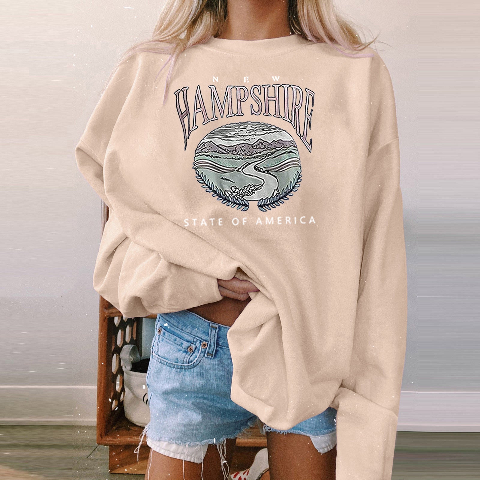 2021 Autumn Blouse Womens Shirt Tops Vintage Print Oversized Loose Round Neck Sweatshirts Casual Long Sleeve Ladies Pullover