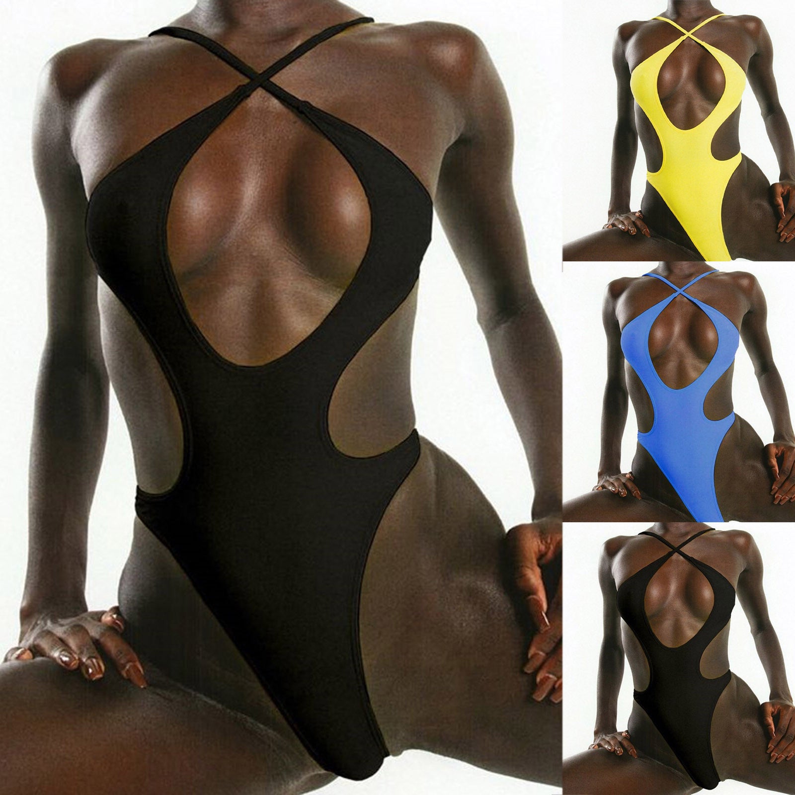 2022 Sexy Women One Piece Swimsuits Cross Straps Bikini Plus Size Female Solid Bathing Suit With Tummy Control Swimwear 2022