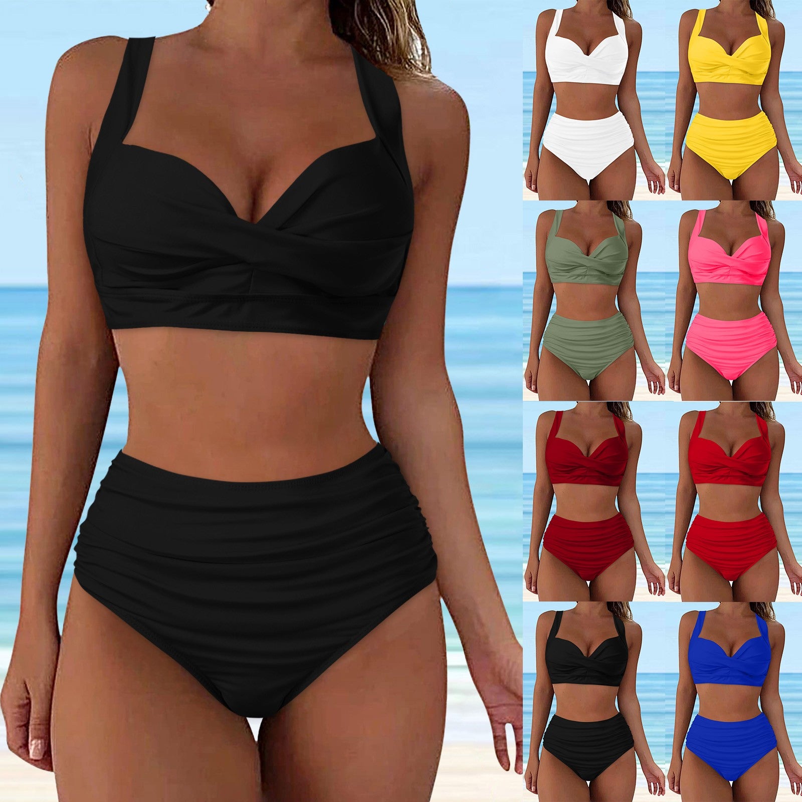 Swimwear 2023 Women High Waisted Bikini Push Up Two Piece Swimsuits Solid Color Bikini Set Brazlian купальник женский Swimming