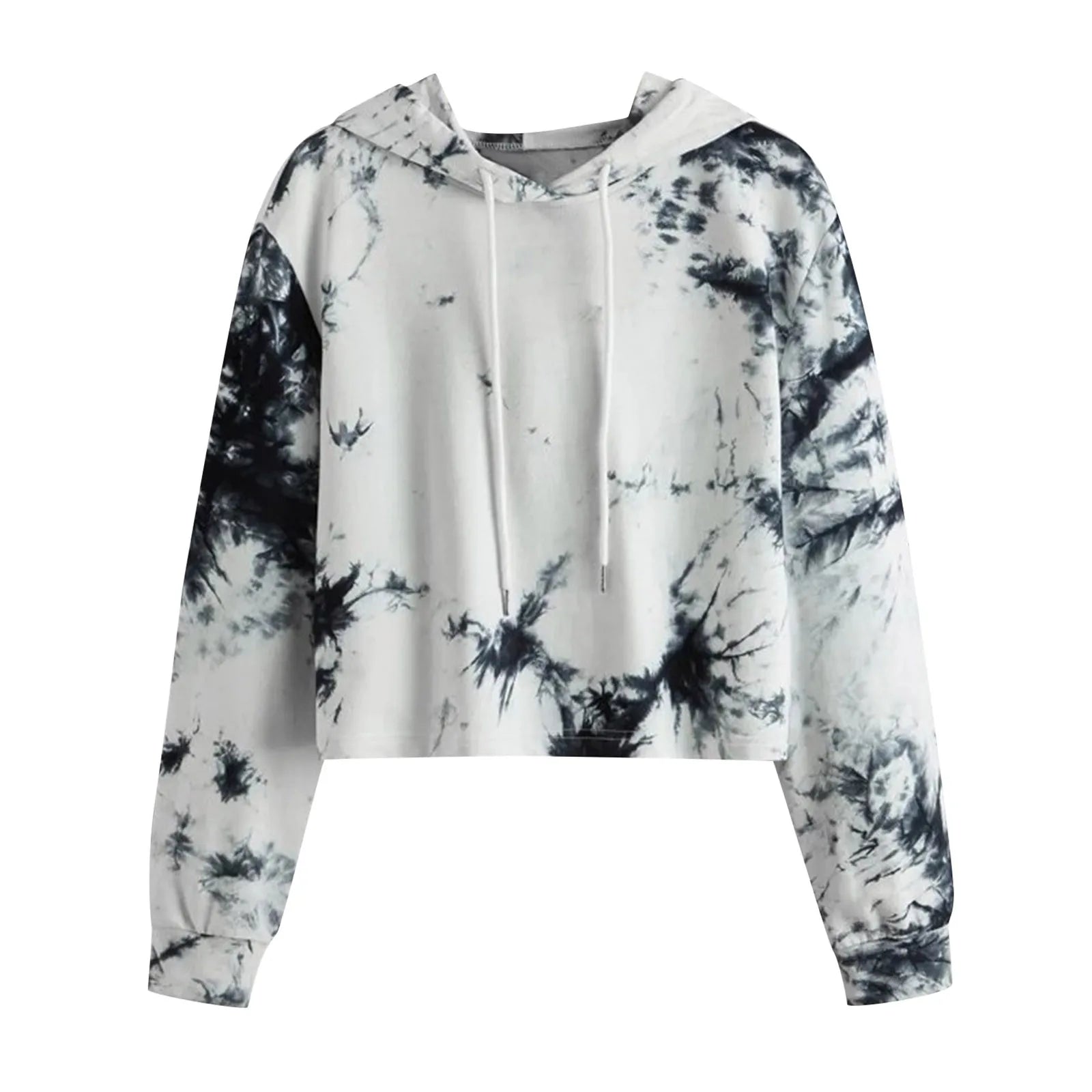 Tie-Dye Print Sweatshirt Fashion Women Autumn Warm Long Sleeve Hooded Crop Tops Drawstring Warm Hoodies Толстовка Женская 2021