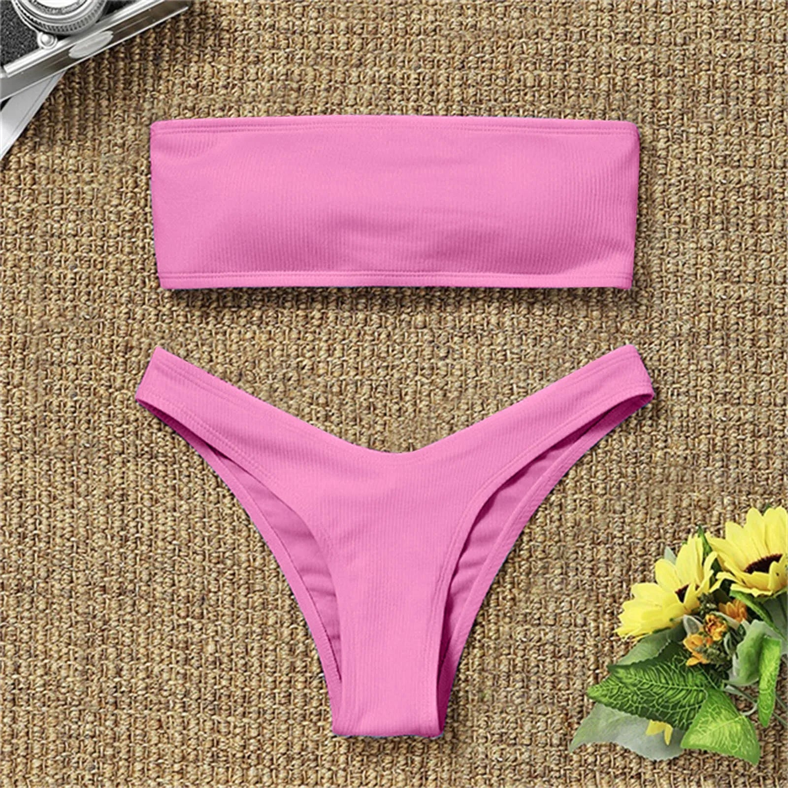 2024 Women Bikini Sexy High Waisted Strapless Boob Tube Top Bikini Set Swimsuit Two Pieces Solid Swimwear Brazilian Beachwear