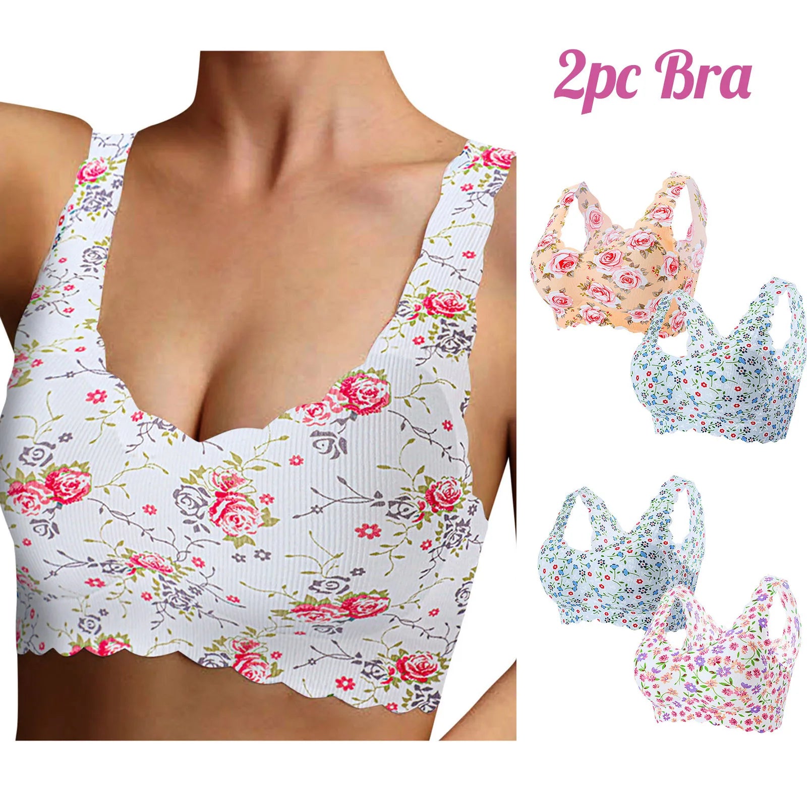 Women'S Sexy Crop Tank Tops Plus-Size Print Unblemished Bra With Floral Bra Underwear Widen Shoulder Straps Ice Silk Bra 2021