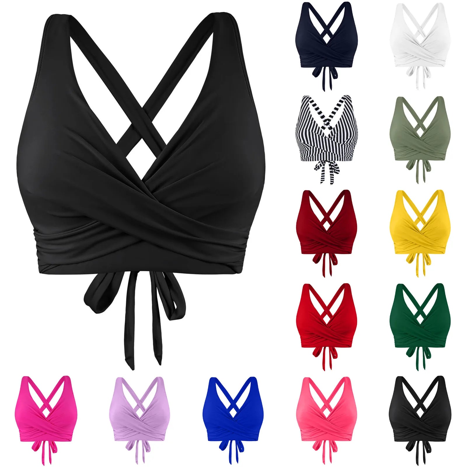 Women Lace Up Swimwear Tops Underwire Full Coverage Bikini Top Push Up Swim Crop Top Tie Back Bathing Suit Swimsuit