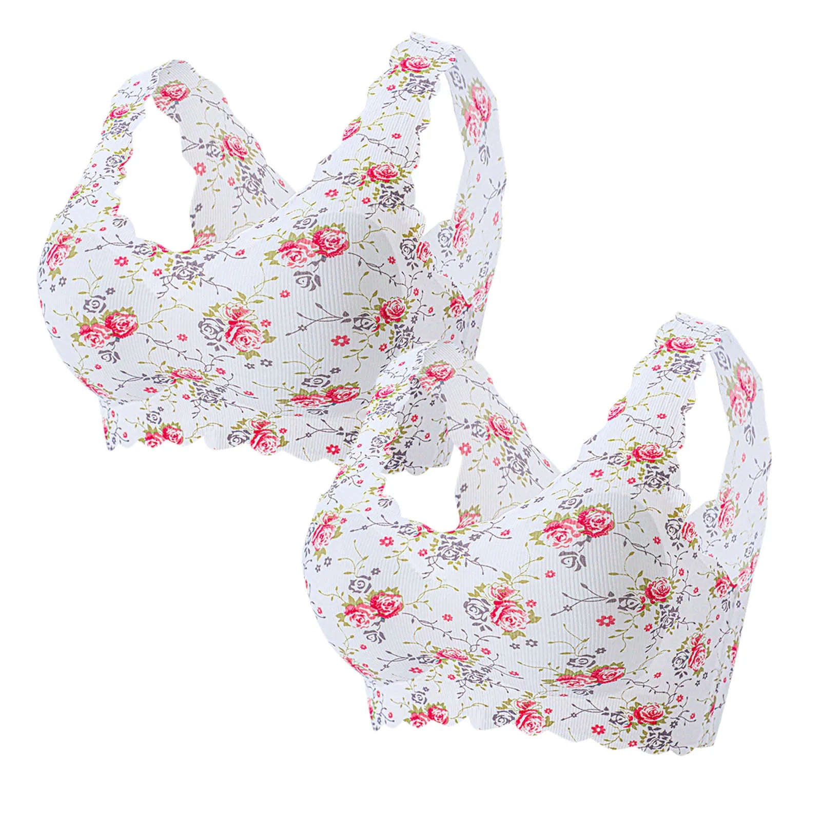 Women'S Sexy Crop Tank Tops Plus-Size Print Unblemished Bra With Floral Bra Underwear Widen Shoulder Straps Ice Silk Bra 2021