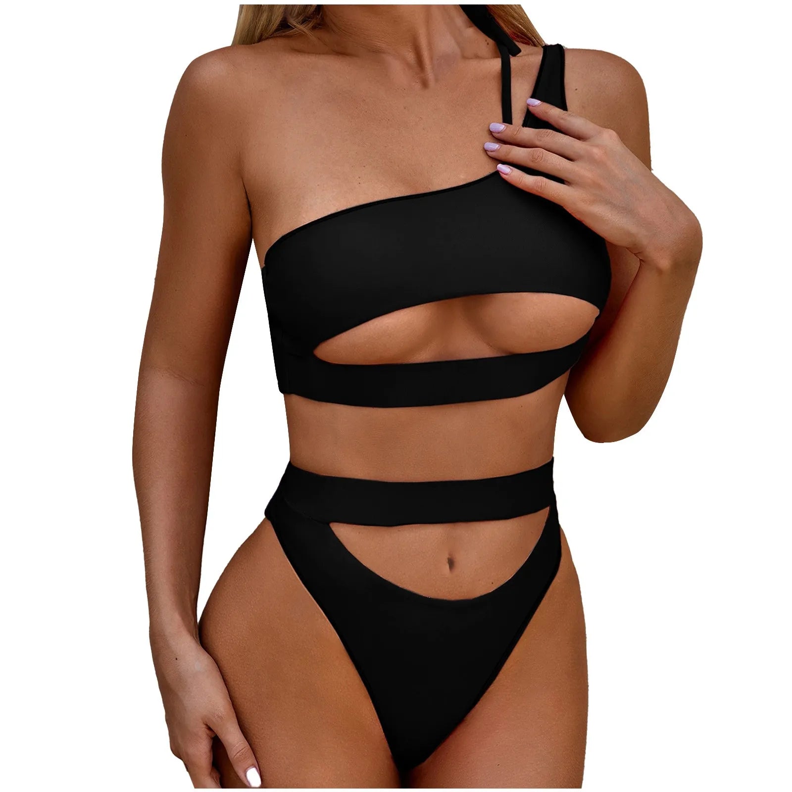 Women Swimsuit 2024 Sexy Push Up Hollow Out One Piece Swimwear Monokini Bodysuit Summer One Shoulder Bathing Suits Beach Wear