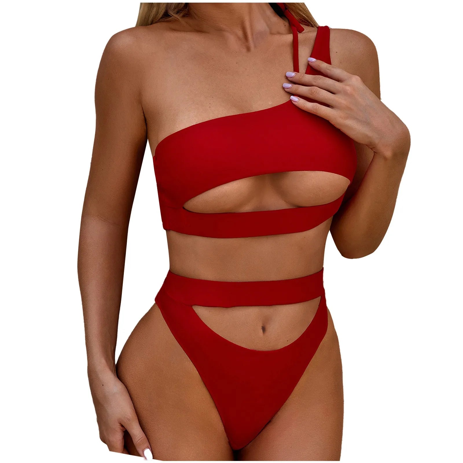 Women Swimsuit 2024 Sexy Push Up Hollow Out One Piece Swimwear Monokini Bodysuit Summer One Shoulder Bathing Suits Beach Wear