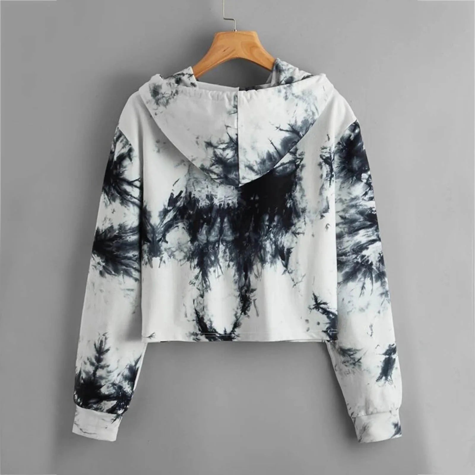 Tie-Dye Print Sweatshirt Fashion Women Autumn Warm Long Sleeve Hooded Crop Tops Drawstring Warm Hoodies Толстовка Женская 2021