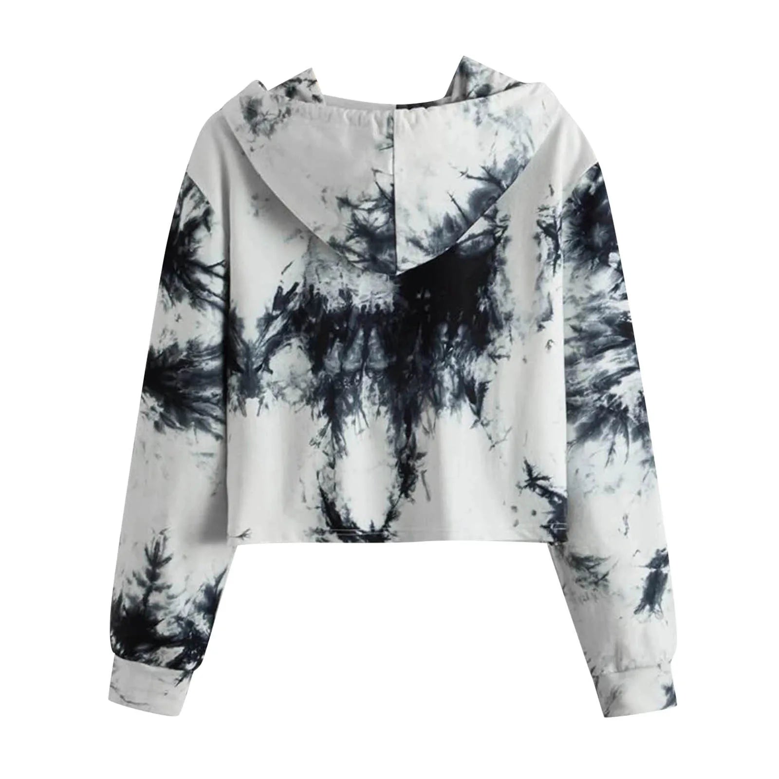 Tie-Dye Print Sweatshirt Fashion Women Autumn Warm Long Sleeve Hooded Crop Tops Drawstring Warm Hoodies Толстовка Женская 2021