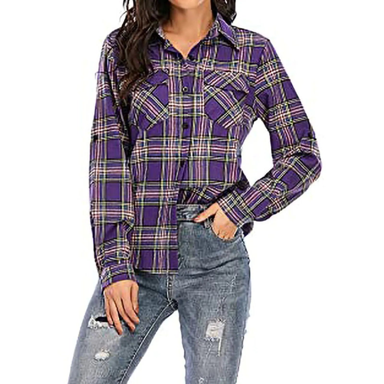 New Cotton Women's Shirts Grid Plus Size Blouse Shirt Casual Long Sleeve Checkered Shirt Turn-down Collar Streetwear Tops Mujer